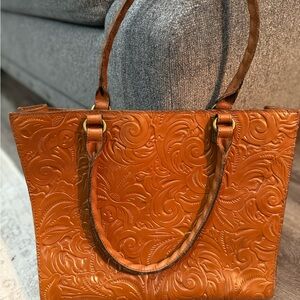 Patricia Nash Embossed Tan Leather Tote Bag